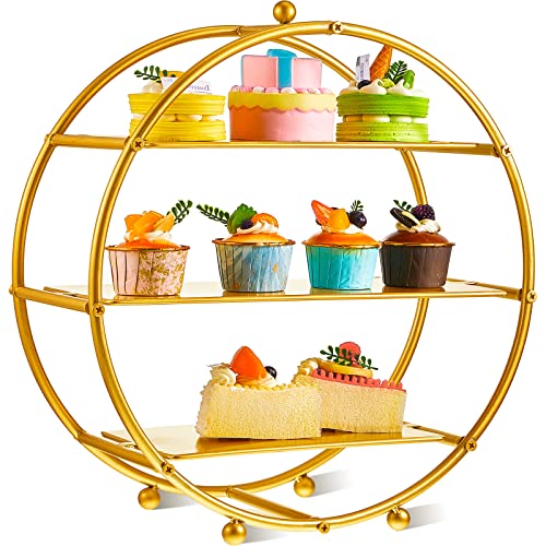 16.9" Gold Metal Tiered Cupcake Stand Round 3 Tier Dessert Stand Cupcake Holder Stand for Dessert Table Display Party Baby Shower Wedding Birthday