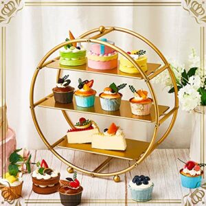 16.9" Gold Metal Tiered Cupcake Stand Round 3 Tier Dessert Stand Cupcake Holder Stand for Dessert Table Display Party Baby Shower Wedding Birthday