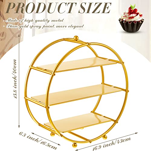 16.9" Gold Metal Tiered Cupcake Stand Round 3 Tier Dessert Stand Cupcake Holder Stand for Dessert Table Display Party Baby Shower Wedding Birthday