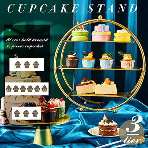 16.9" Gold Metal Tiered Cupcake Stand Round 3 Tier Dessert Stand Cupcake Holder Stand for Dessert Table Display Party Baby Shower Wedding Birthday