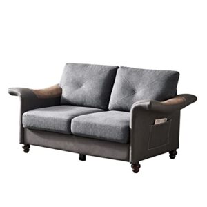mbolyeer modern upholstered fabric loveseat sofa: 61.5" mid century 2 seater sofa - linen fabric faux leather sofa couch - wood legs - small spaces bedroom apartment office living room,dark grey