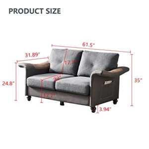 Mbolyeer Modern Upholstered Fabric Loveseat Sofa: 61.5" Mid Century 2 Seater Sofa - Linen Fabric Faux Leather Sofa Couch - Wood Legs - Small Spaces Bedroom Apartment Office Living Room,Dark Grey