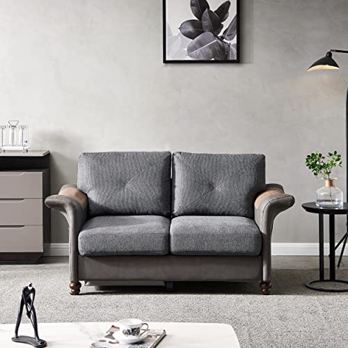 Mbolyeer Modern Upholstered Fabric Loveseat Sofa: 61.5" Mid Century 2 Seater Sofa - Linen Fabric Faux Leather Sofa Couch - Wood Legs - Small Spaces Bedroom Apartment Office Living Room,Dark Grey