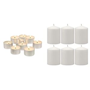 stonebriar 100 pack unscented tea light candles with 6-7 hour extended burn time & 35 hour long burning unscented pillar candles, 3x4, white
