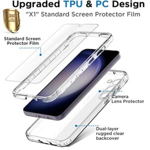 AICase Galaxy S23 Plus Clear Rugged Case with Tempered Glass Screen Protector and Soft Silicone Shockproof Bumper - 6.6