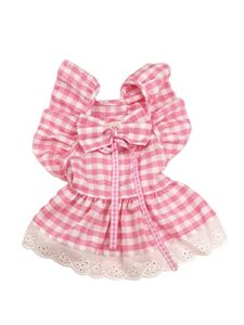 qwinee cute dog dress ruffle trim cat lace princess dresses with bow decor puppy tutu skirt holiday party costume outfit for small and medium cats dogs kitten pink a large
