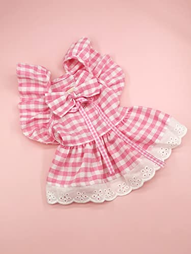 QWINEE Cute Dog Dress Ruffle Trim Cat Lace Princess Dresses with Bow Decor Puppy Tutu Skirt Holiday Party Costume Outfit for Small and Medium Cats Dogs Kitten Pink A Large