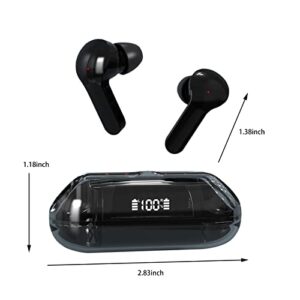 pstuiky Wireless Earphone Bluetooth 5.3 Headphones Transparent Digital Display Headphones Mini in-Ear Wireless Sports Music Earbuds with Microphone Noise Cancelling Headset (Black)