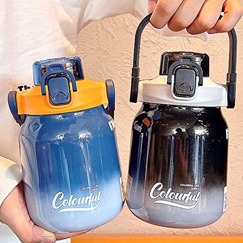 Smalibal 620ml Thermal Cup with Handle and 2-in-1 Straw Lid, Gradient Color Stainless Steel Big Belly Bottle, Insulated Mug Thermal Vacuum Tumbler Water Bottle for School, Office, Travel, Outdoor, Sp