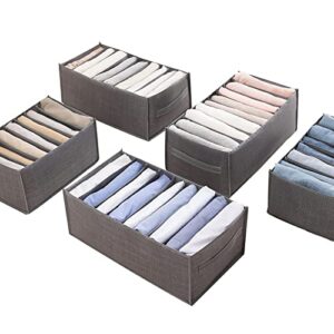 lowfi 5-piece clothes storage box foldable closet organizer storage container/wardrobe drawer compartment storage box for clothes, pants, underwear, socks, sheets, etc. storage (gray)
