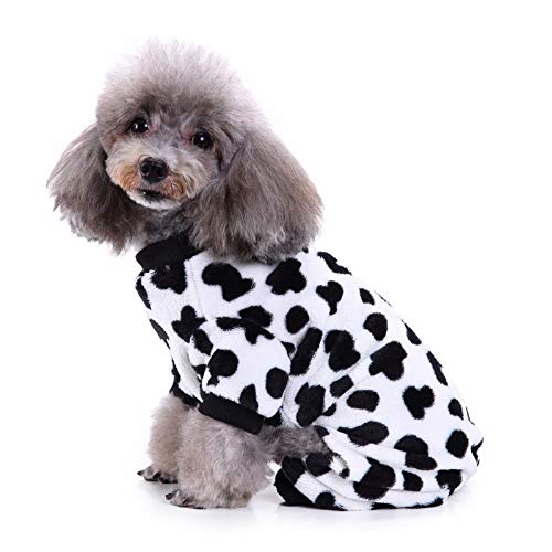 Dogs Cow Print Clothes Winter Pajamas Pet Raincoat Life Vests for Dogs Jacket Fleece Pullover for Indoor and Outdoor Use