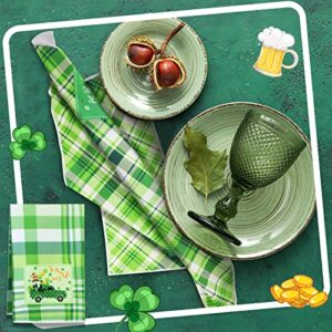 4 Pack St Patrick's Day Towels Set St. Patrick's Day Kitchen Collection Decorative Shamrock Kitchen Towel Set Checkered Green Irish Clovers Pattern for Kitchen Supplies Irish Decor Holiday Home Party