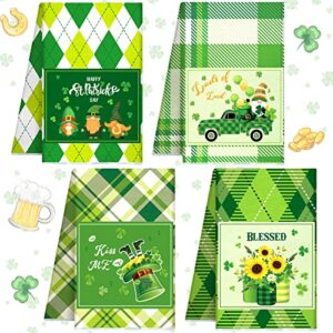 4 pack st patrick's day towels set st. patrick's day kitchen collection decorative shamrock kitchen towel set checkered green irish clovers pattern for kitchen supplies irish decor holiday home party