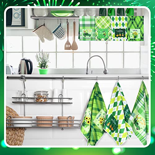 4 Pack St Patrick's Day Towels Set St. Patrick's Day Kitchen Collection Decorative Shamrock Kitchen Towel Set Checkered Green Irish Clovers Pattern for Kitchen Supplies Irish Decor Holiday Home Party