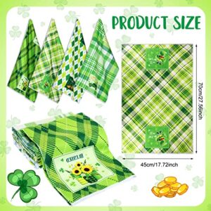 4 Pack St Patrick's Day Towels Set St. Patrick's Day Kitchen Collection Decorative Shamrock Kitchen Towel Set Checkered Green Irish Clovers Pattern for Kitchen Supplies Irish Decor Holiday Home Party