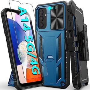 FNTCASE Case for Samsung Galaxy A14-5G: Protective Shockproof Rugged A14 Cell Phone Cover Cases with Belt Clip Holster Kickstand & Slide | Textured Tough Military Grade Drop Proof Protection - Blue