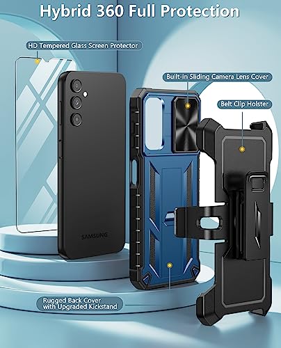 FNTCASE Case for Samsung Galaxy A14-5G: Protective Shockproof Rugged A14 Cell Phone Cover Cases with Belt Clip Holster Kickstand & Slide | Textured Tough Military Grade Drop Proof Protection - Blue