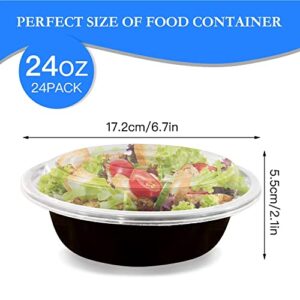 Goiio 24 Packs 24OZ Meal Prep Container, Round Disposable Containers with Lids, for Lunch, Microwave and Freezer Safe