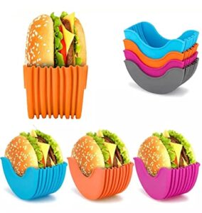 burger holder take it 4 pack retractile retractable reusable hamburger sandwich burger holders | hygienic silicone holder | no mess container | burger holder