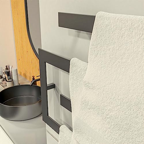 Modern Towel Shelf, Matt Black Bath Towel Holders, 4-Tiers Integrated Towel Rails, Wall Mounted Towels Shelves Rack