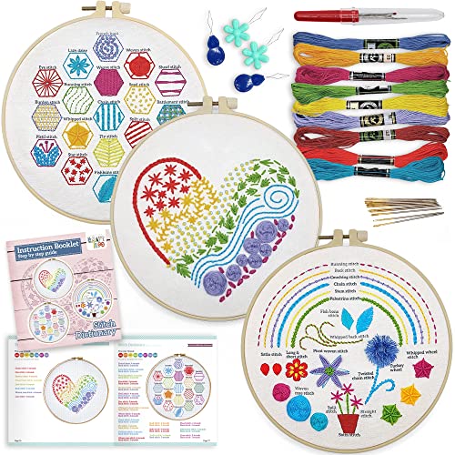 Learn 30 Stitches Heart Embroidery kit for Beginners with Stamped Embroidery Patterns Starter Kit. Needlepoint Cross Stitch for Kids & Adults