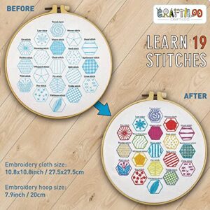 Learn 30 Stitches Heart Embroidery kit for Beginners with Stamped Embroidery Patterns Starter Kit. Needlepoint Cross Stitch for Kids & Adults