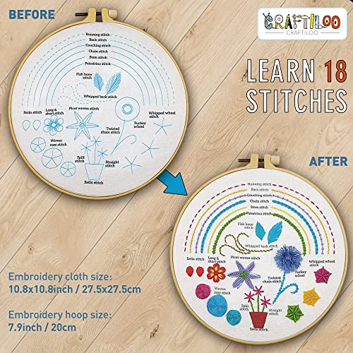 Learn 30 Stitches Heart Embroidery kit for Beginners with Stamped Embroidery Patterns Starter Kit. Needlepoint Cross Stitch for Kids & Adults