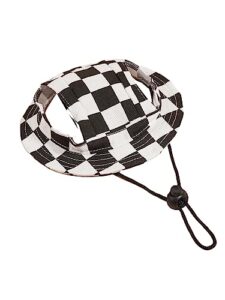 qwinee plaid pattern dog hat with ear hole round brim dog puppy cat sun hat bucket hat outdoor sun protection pet caps for small medium cats dogs kitten black and white s