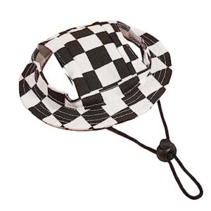 QWINEE Plaid Pattern Dog Hat with Ear Hole Round Brim Dog Puppy Cat Sun Hat Bucket Hat Outdoor Sun Protection Pet Caps for Small Medium Cats Dogs Kitten Black and White S