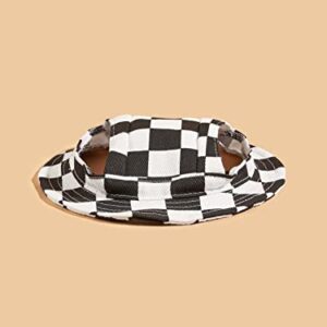 QWINEE Plaid Pattern Dog Hat with Ear Hole Round Brim Dog Puppy Cat Sun Hat Bucket Hat Outdoor Sun Protection Pet Caps for Small Medium Cats Dogs Kitten Black and White S