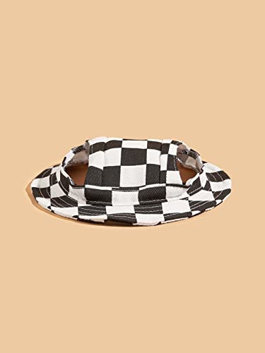 QWINEE Plaid Pattern Dog Hat with Ear Hole Round Brim Dog Puppy Cat Sun Hat Bucket Hat Outdoor Sun Protection Pet Caps for Small Medium Cats Dogs Kitten Black and White S