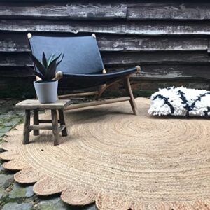 4x4, 5x5, 6x6,feet Natural Jute Scallop Round Rug, Floor Scalloped Edge Rug Braided Boho Eco Large Circular Handmade Area Rugs (Natural, 8x8 Ft Round Rug)