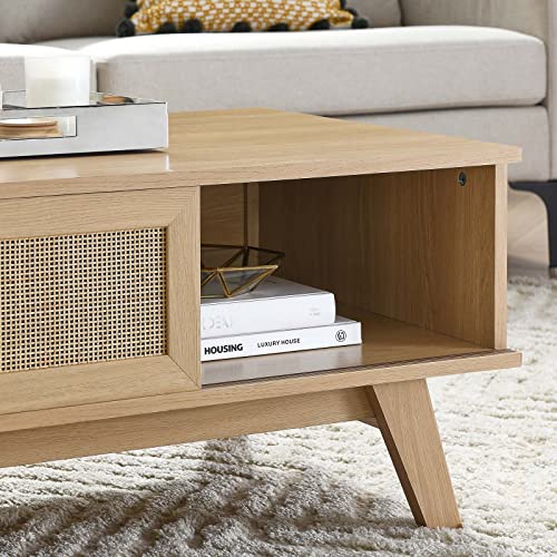 Modway Soma 43" Rattan Coffee Table, Oak