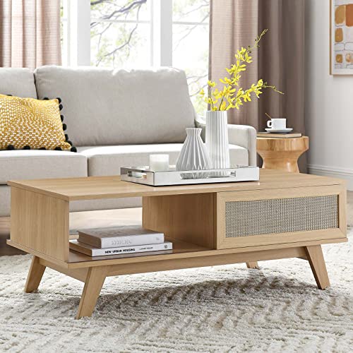 Modway Soma 43" Rattan Coffee Table, Oak