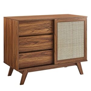 modway soma 40" rattan display stand accent cabinet, nightstand, walnut