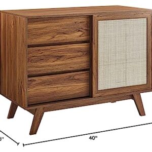 Modway Soma 40" Rattan Display Stand Accent Cabinet, Nightstand, Walnut