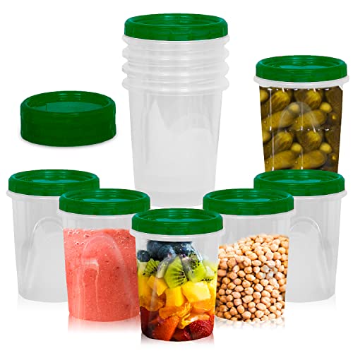 [Green - 12 Pk] Airtight Deli Containers with Lids Twist Lock Top Clear Food Storage for Meal Prep Snacks and Leftovers Freezer and Microwave Safe Stackable Leak-Resistant and 12 Pc. Set (32 Ounce)