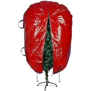 propik upright christmas tree storage bag - fits 7.5 ft. xmas tree - heavy duty polyethylene, waterproof bag for christmas tree storage - reusable, adjustable, zipper closure, ergonomic handles for transportation (7.5ft, red)