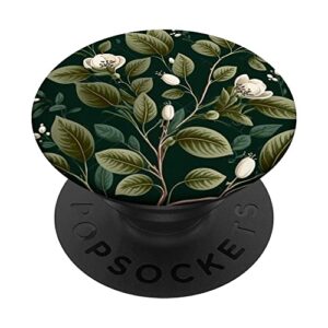 green botanical foliage design with white flowers popsockets swappable popgrip