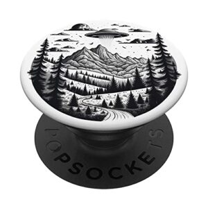 flying aliens ufo saucer in forest popsockets swappable popgrip