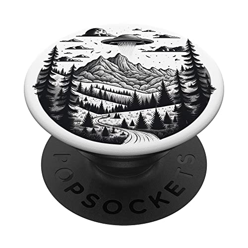 Flying Aliens UFO Saucer in forest PopSockets Swappable PopGrip