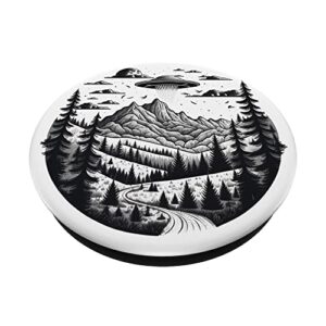 Flying Aliens UFO Saucer in forest PopSockets Swappable PopGrip