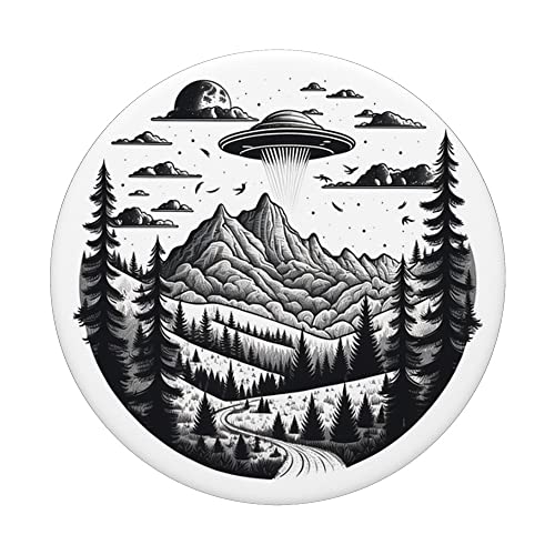 Flying Aliens UFO Saucer in forest PopSockets Swappable PopGrip