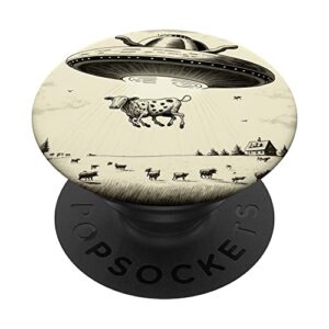 aliens abducting cow into flying ufo saucer abduction popsockets swappable popgrip