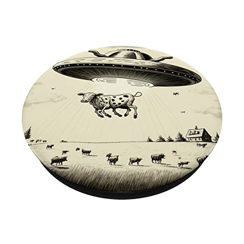 Aliens Abducting cow into Flying UFO Saucer Abduction PopSockets Swappable PopGrip