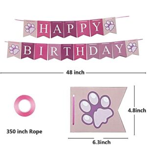 Dog Birthday Party Supplies, Dog Birthday Party Decoration Set, Dog Cute Hat Triangle Scarf Bow Dog Head Banner and Cute Balloon, Used for Dog Birthday Party Decoration (Pink)