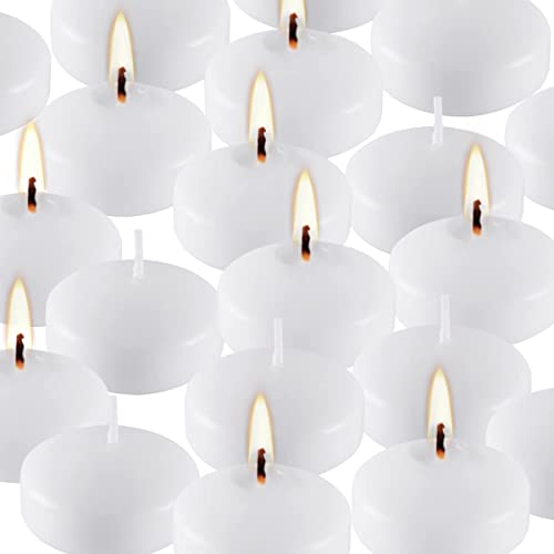 10 Hour Floating Candles, 3” White Unscented Dripless Wax Discs, for Cylinder Vases, Centerpieces at Wedding, Party, Pool, Holiday (24 Set)