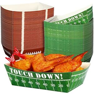 100 pcs football party decoration 1.1 lb football paper food trays football serving boats disposable snack serving trays for football birthday sport game party favors decorations