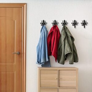 NAKHLE 5 Pcs Black Octopus Coat Hooks Wall Mounted Towel Hooks Wall Storage Hooks