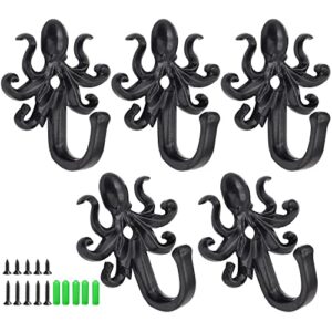 NAKHLE 5 Pcs Black Octopus Coat Hooks Wall Mounted Towel Hooks Wall Storage Hooks